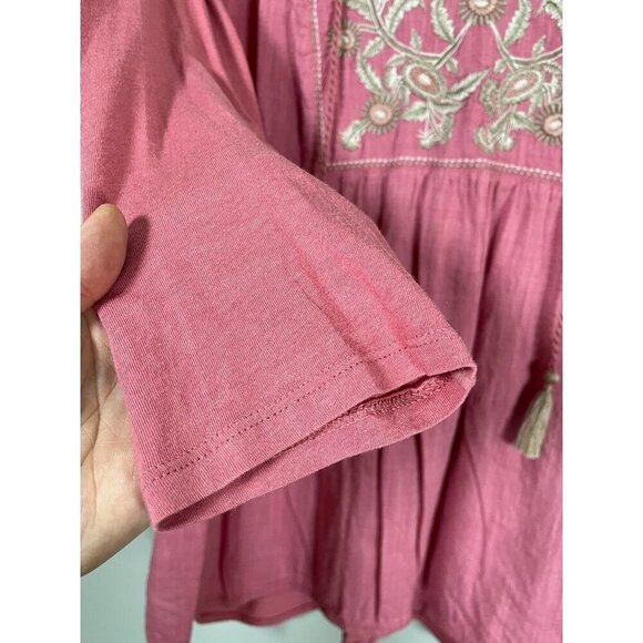 J Jill Floral Embroidery Top XL Pink Boho Western Feminine Hippie Tassel Classic - Picture 3 of 11